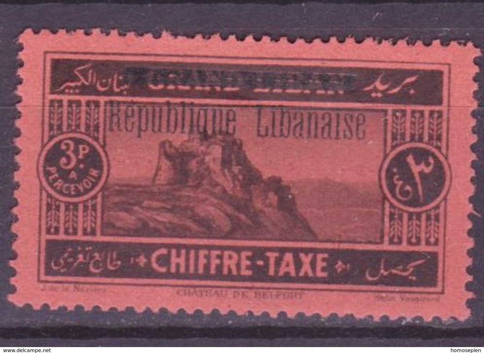 Grand Liban - Großlibanon - Greater Lebanon - Liban Taxe 1927 Y&T N°T19 - Michel N°P19 (o) - 3p Château De Belfort - Segnatasse