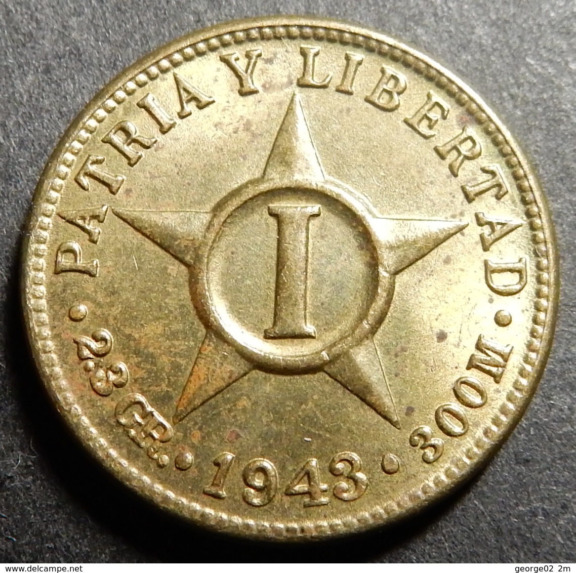 Cuba 1 Centavo 1943 WWII KM#9.2a Brass One-year-type Top Grade! - Cuba