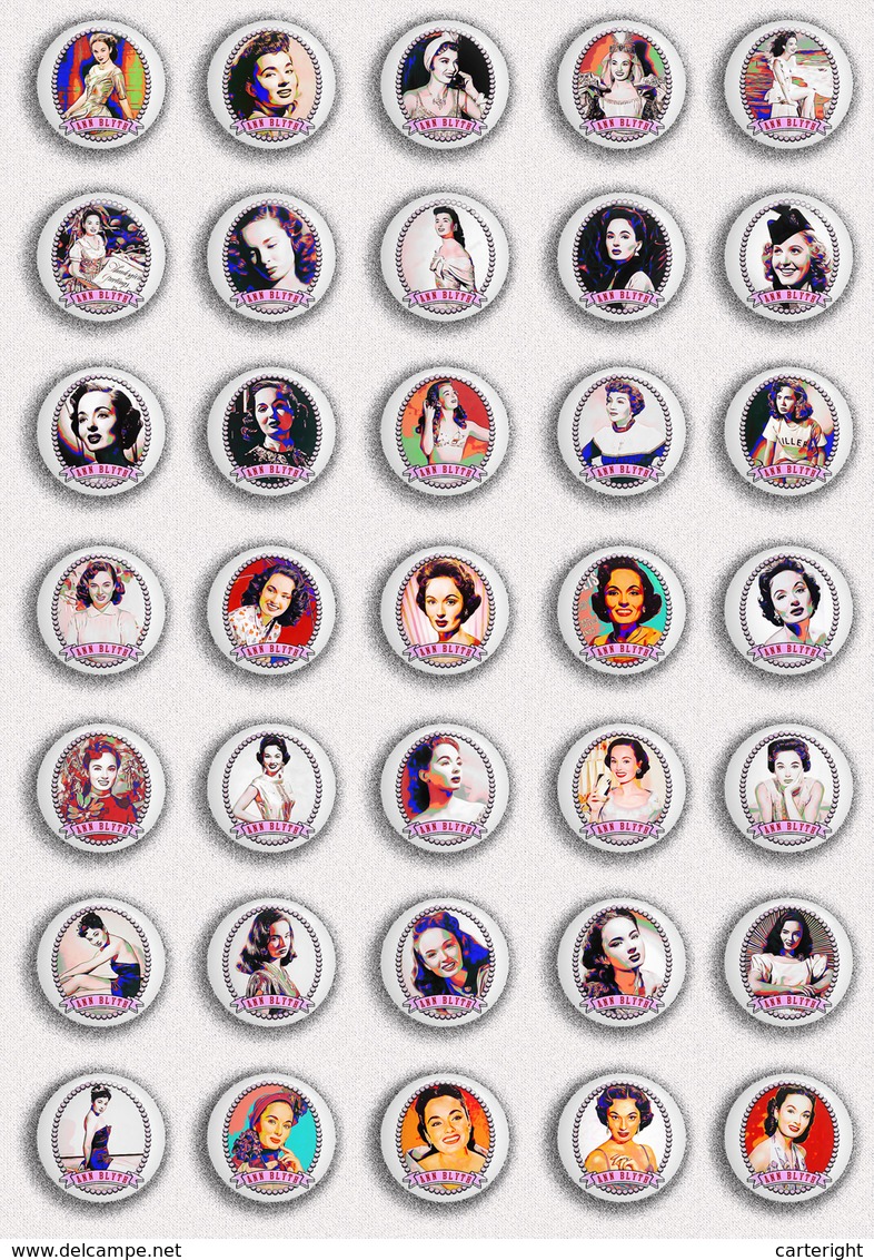 35 X Ann Blyth Film Fan ART BADGE BUTTON PIN SET 2 (1inch/25mm Diameter) - Films