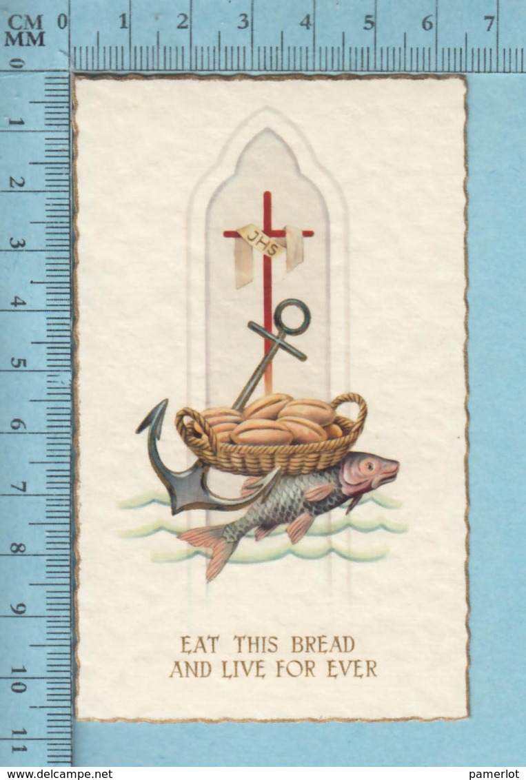 NB 5069 - Gold Print, Poisson, Croix Ancre JHS-  Image Pieuse, Religieuse, Holy Card, Santini - Images Religieuses