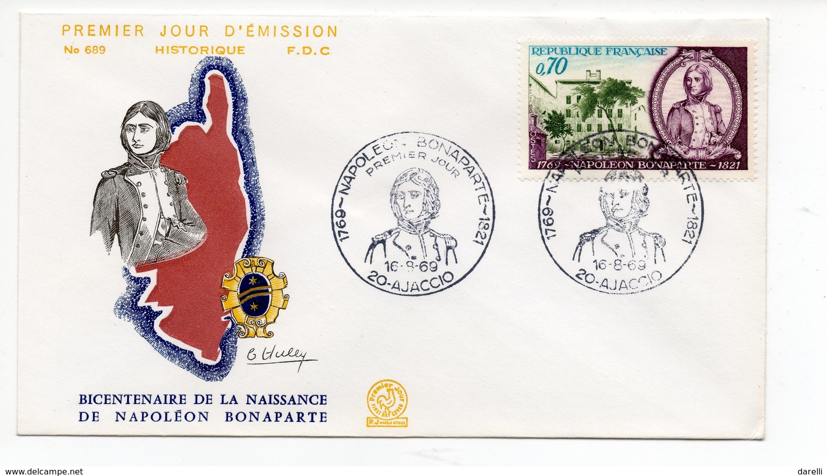 FDC 1969 - Bicentenaire De La Naissance De Bonaparte YT 1610 - 20 Ajaccio Du 16/08/1969 - 1960-1969