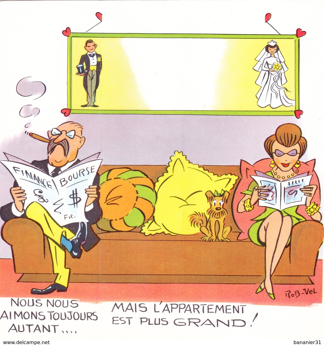 CPA à Système Pliable 18,5 Cm X 9 Cm Humour Illustrateur ROB VEL ROBERT PIERRE VELTER Vieux Couple Amour Divan - Robert