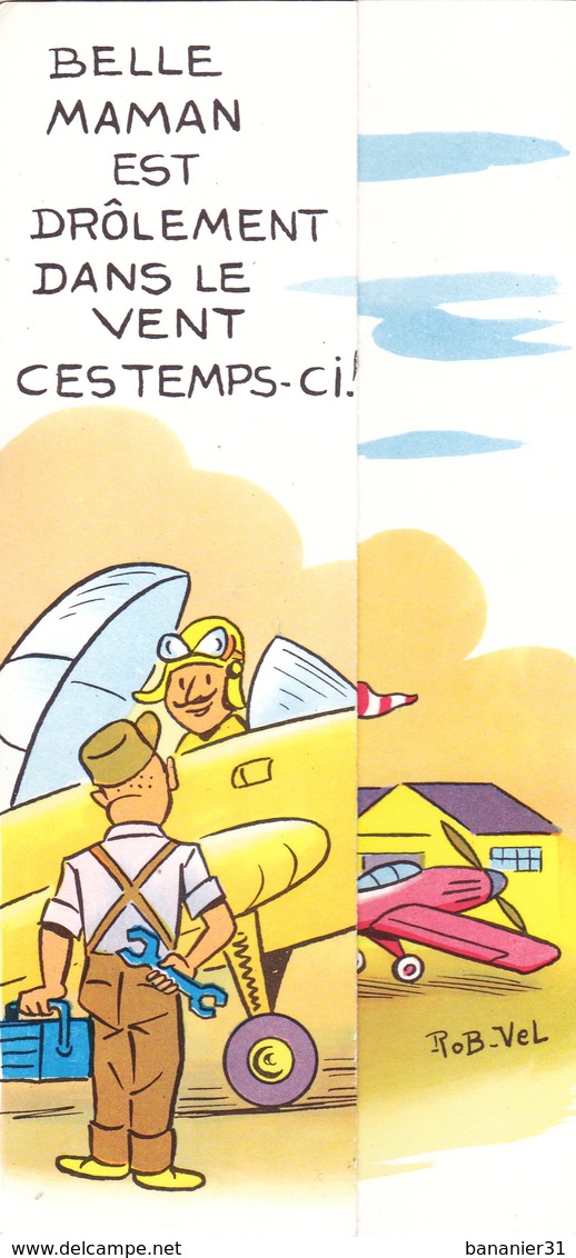 CPA à Système Pliable 18,5 Cm X 9 Cm Humour Illustrateur ROB VEL ROBERT PIERRE VELTER Belle Mère Dans Le Vent - Avion - Robert