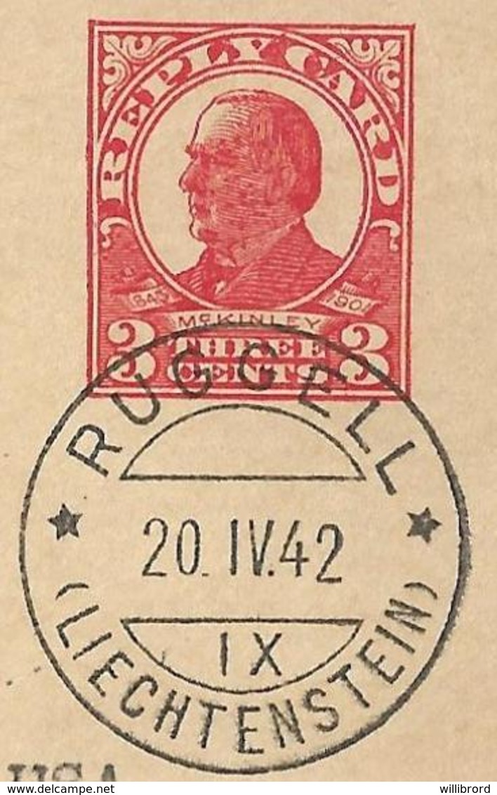 UNITED STATES - UY12 International Reply Card Returned In 1942 From Ruggell LIECHTENSTEIN Censored - 1921-40