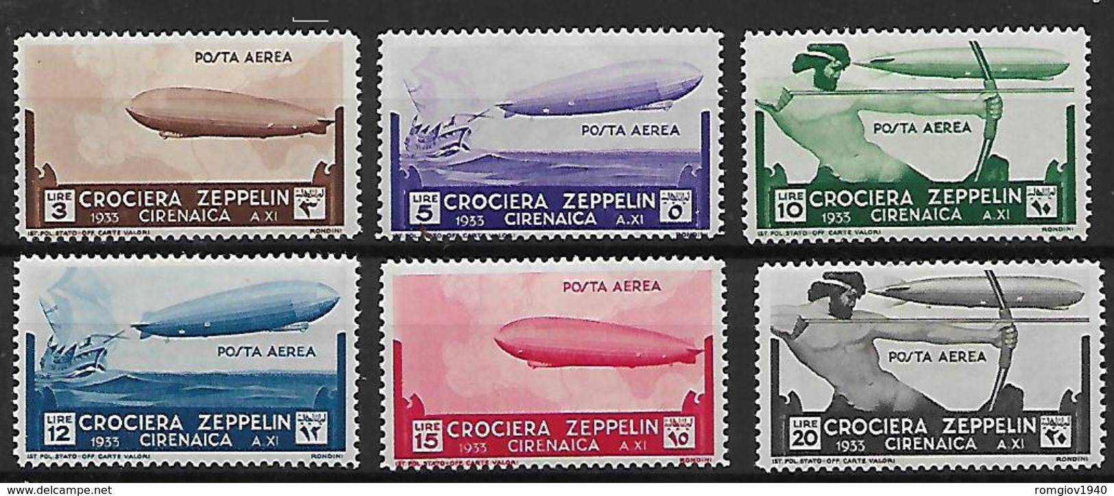 COLONIE ITALIANE CIRENAICA 1933  POSTA AEREA CROCIERA ZEPPELIN SASS. P.A.12-17 MLH XF - Cirenaica