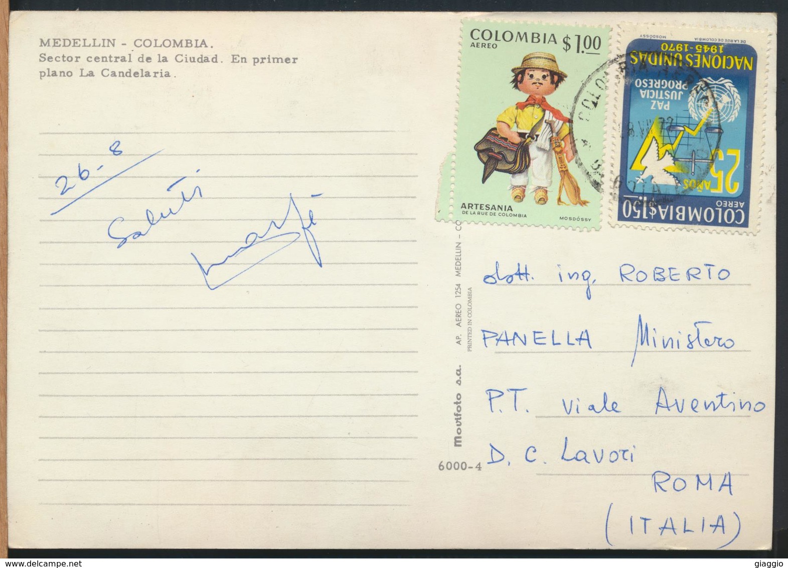 °°° 13088 - COLOMBIA - MEDELLIN - SCETOR CENTRAL DE LA CIUDAD - 1972 With Stamps °°° - Colombia