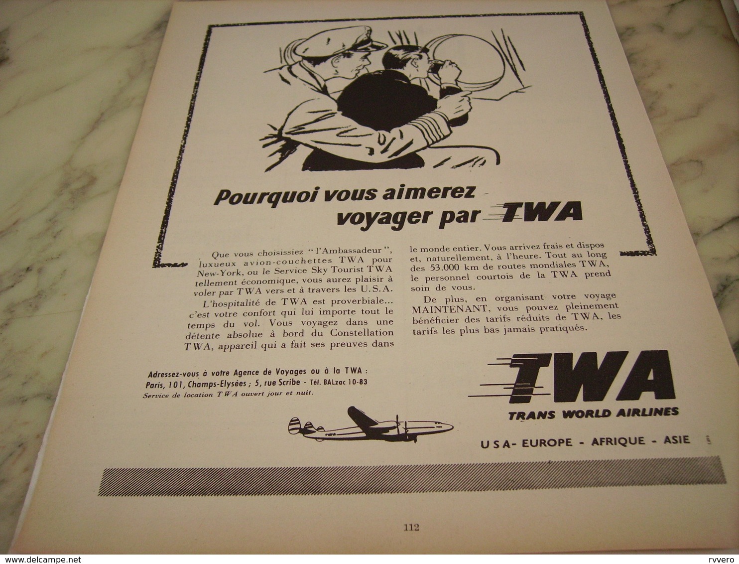 ANCIENNE PUBLICITE POURQUOI VOUS AIMERZ VOYAGER PAR TWA  1954 - Publicités