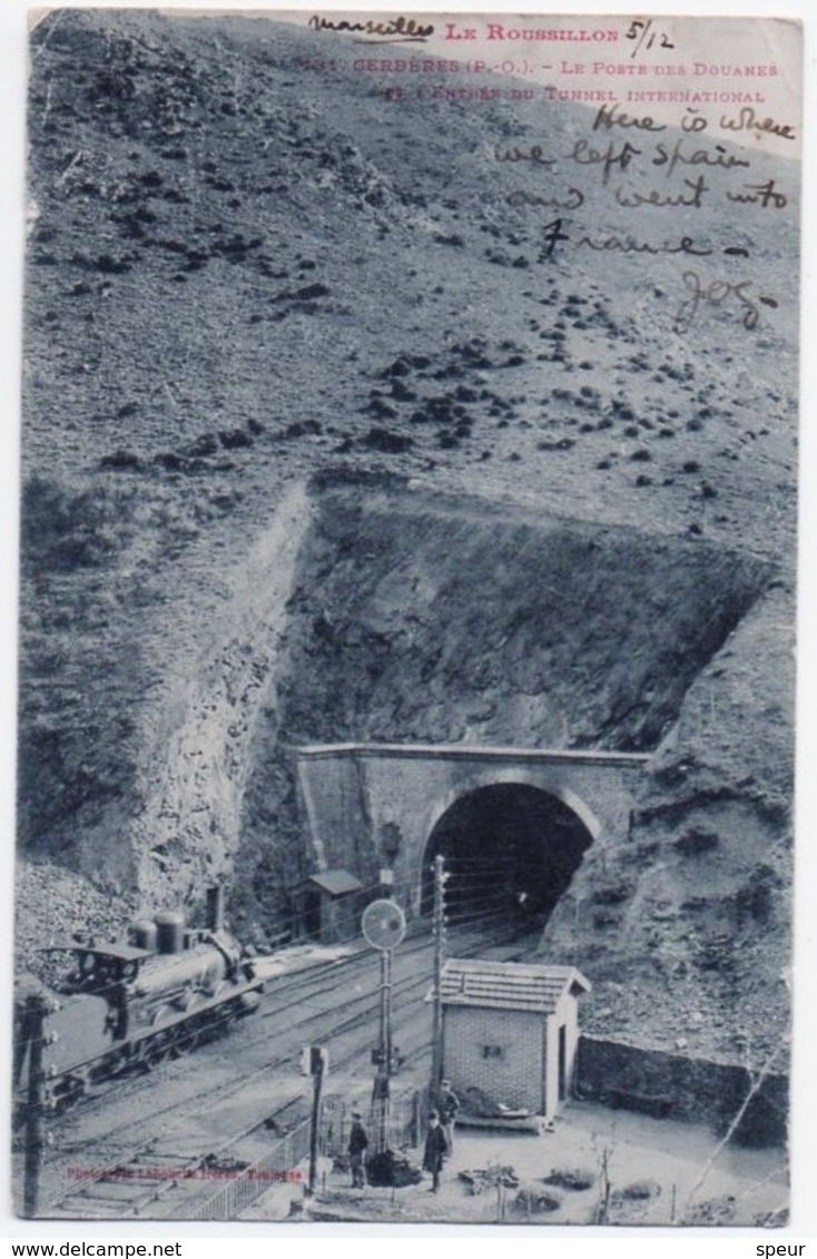 Cerbère - Le Roussillon, Steam Train Entering International Tunnel, Border With Spain, Postally Used, 1906 - Cerbere