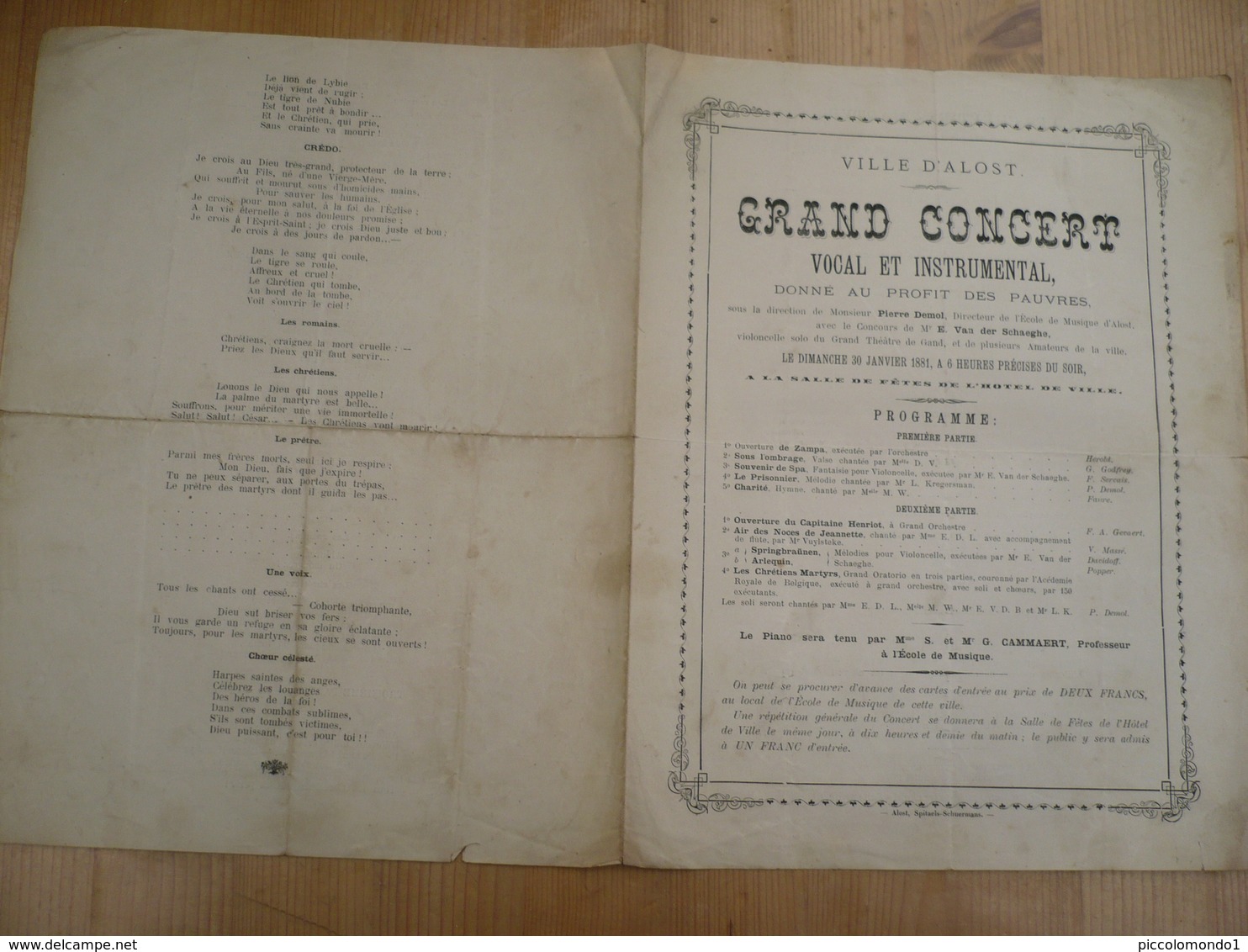 Aalst 1881 Grand Concert Au Provit Des Pauvres - Programmes
