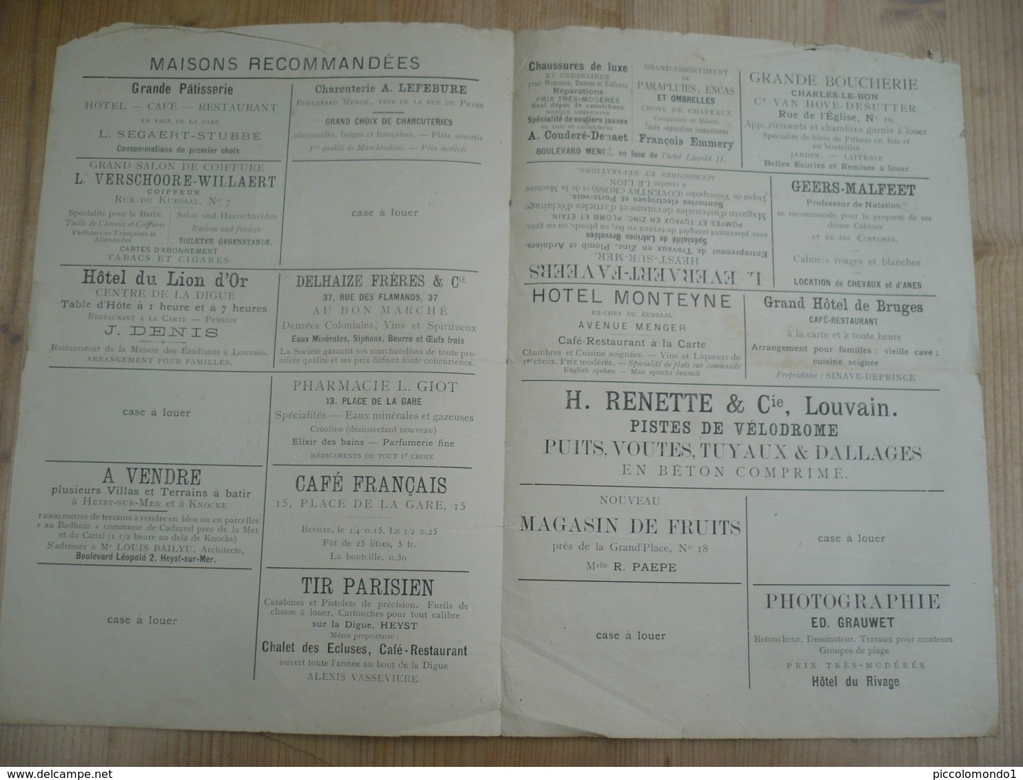 Heyst Sur Mer  Heist 1894 Kiosque De La Digue Brasserie S Georges Motte - Programma's