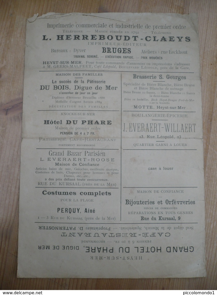 Heyst Sur Mer  Heist 1894 Kiosque De La Digue Brasserie S Georges Motte - Programas