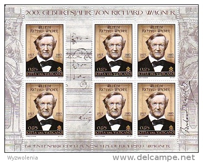 MB 2024) Vatikan 2013 MiNr 1781 KB Kleinbogen **:  Richard Wagner (Komponist) - Musik
