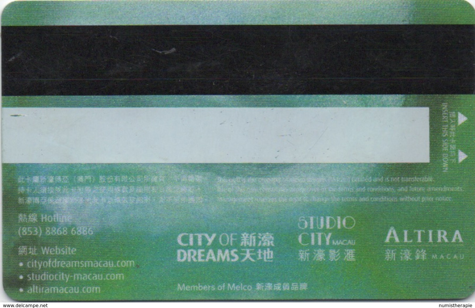 Carte Membre Casino : City Of Dreams : Signature Club Macau Macao VERTE - Cartes De Casino