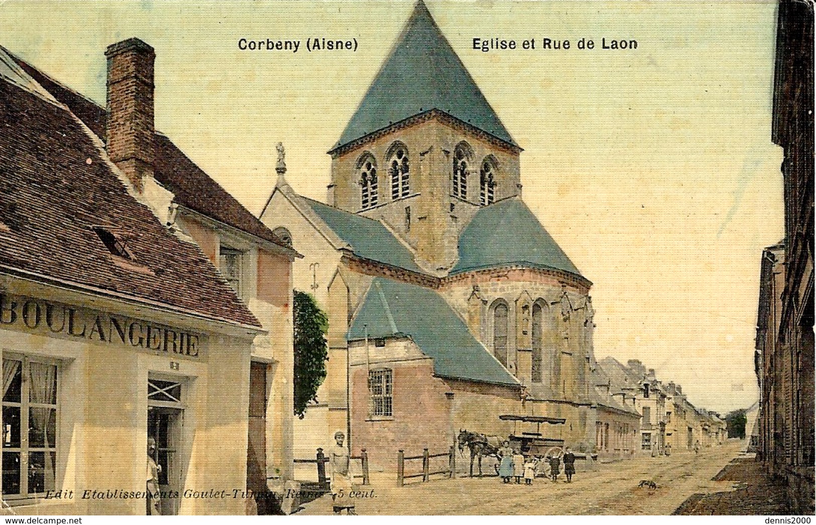 CORBENY -Eglise Et Rue De Laon - Ed. Etabl. Goulet-Turpin- Colorisé - Autres & Non Classés