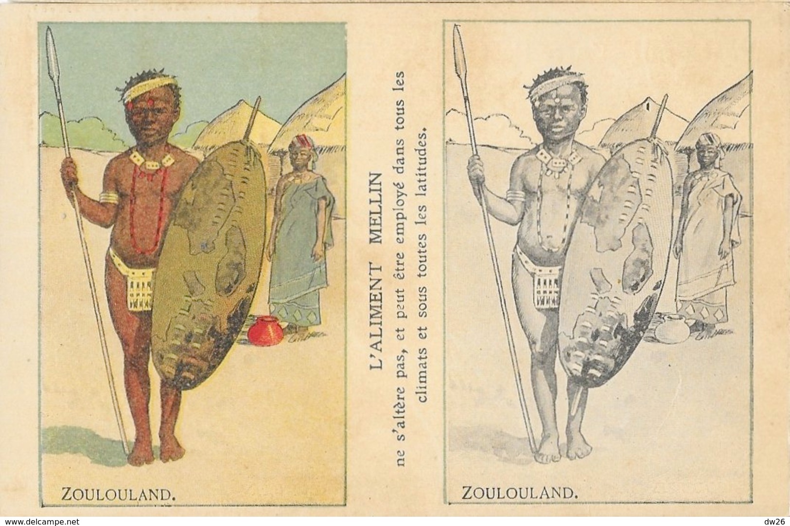 Publicité L'Aliment Mellin - Illustration Zoulouland - Carte à Colorier Non Circulée, Dos Simple - Publicité