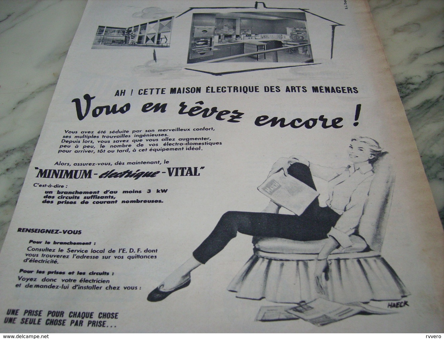 ANCIENNE PUBLICITE MINIMUM VITAL ELECTRICITE DE FRANCE EDF 1955 - Publicités