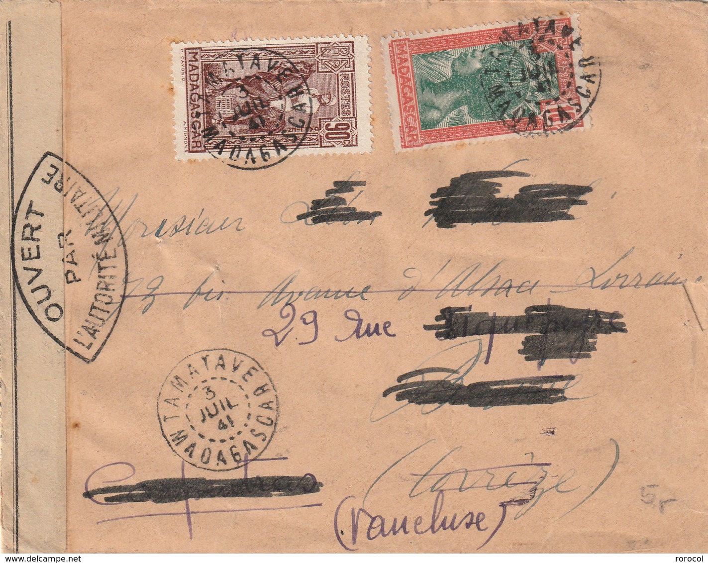 MADAGASCAR Lettre 1941 TAMATAVE Censures - Covers & Documents