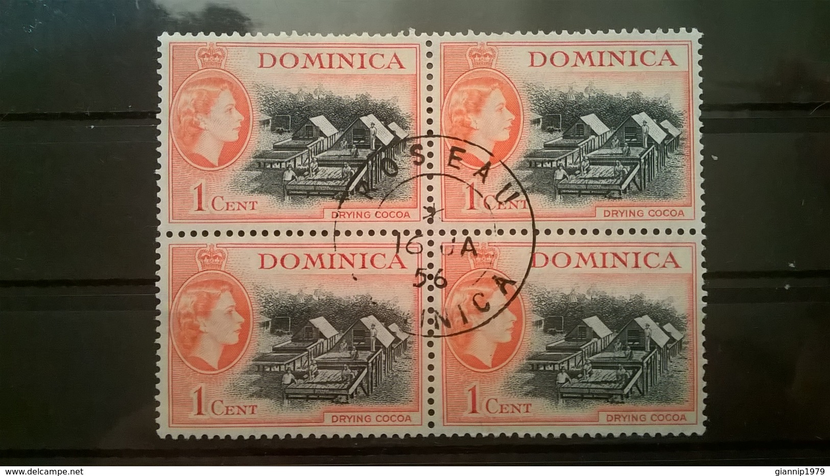 FRANCOBOLLI STAMPS DOMINICA 1954 USED QUARTINA SERIE QUEEN ELIZABETH II ANNULLO ROSEAU OBLITERE REGINA ELISABETTA II - Dominica (1978-...)