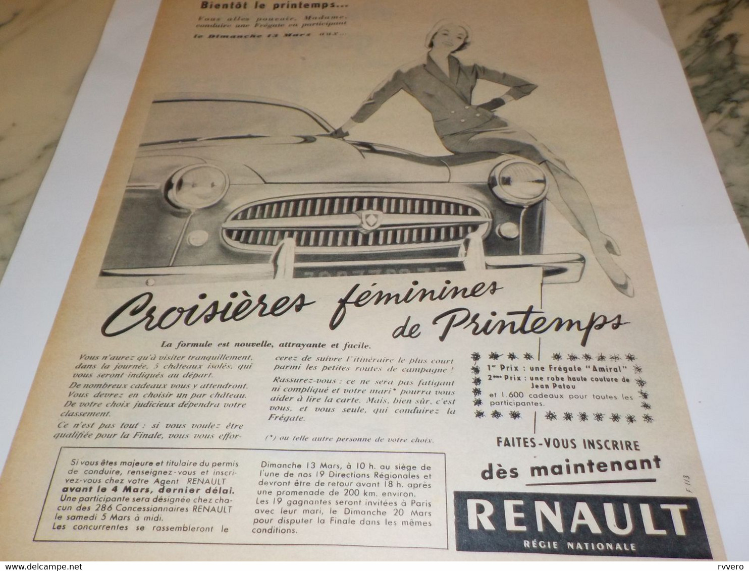 ANCIENNE PUBLICITE BIENTOT LE PRINTEMPS VOITURE RENAULT   FREGATE 1955 - Voitures