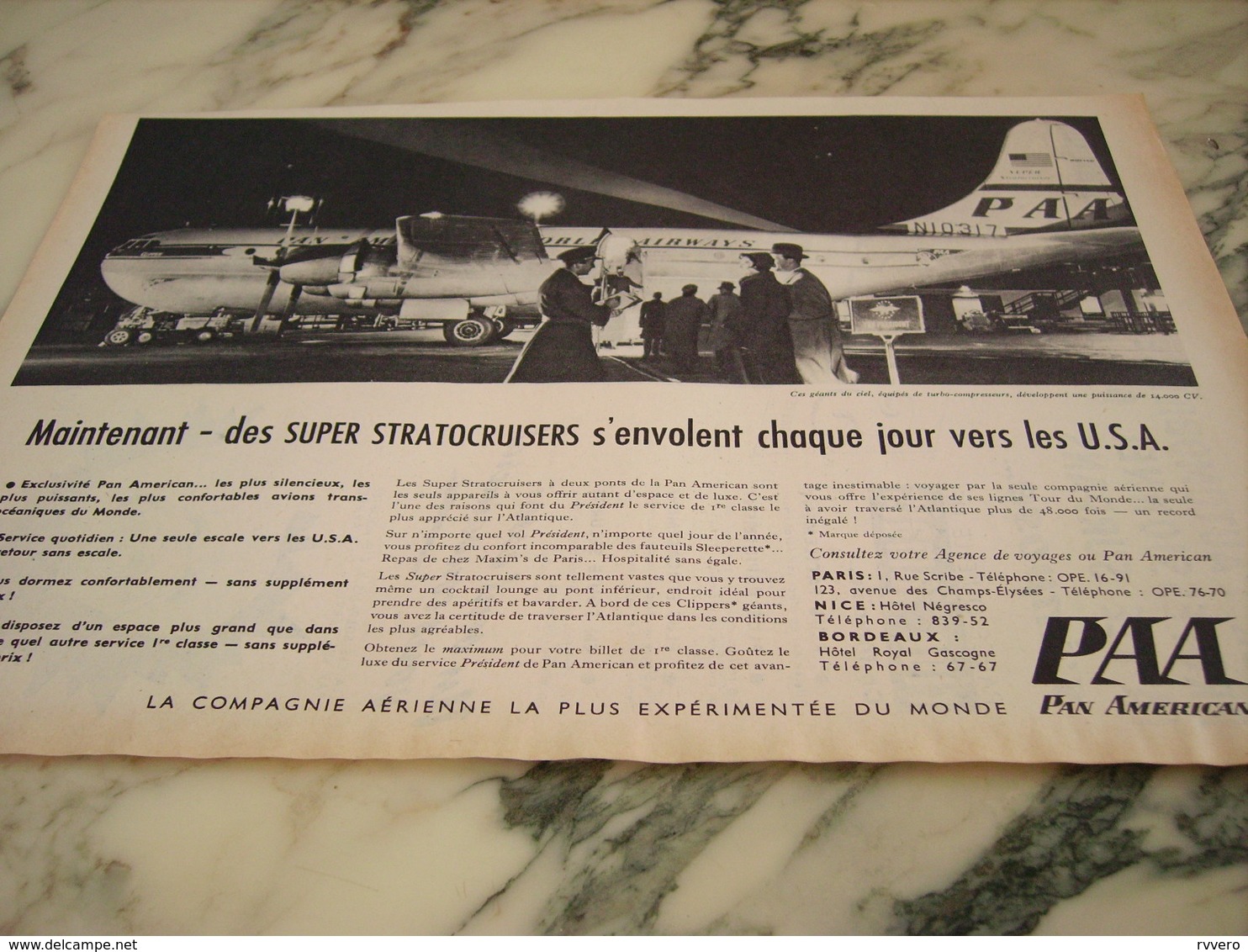 ANCIENNE PUBLICITE PAN AMERICAN DES SUPER STRATOCUISERS  1955 - Publicités