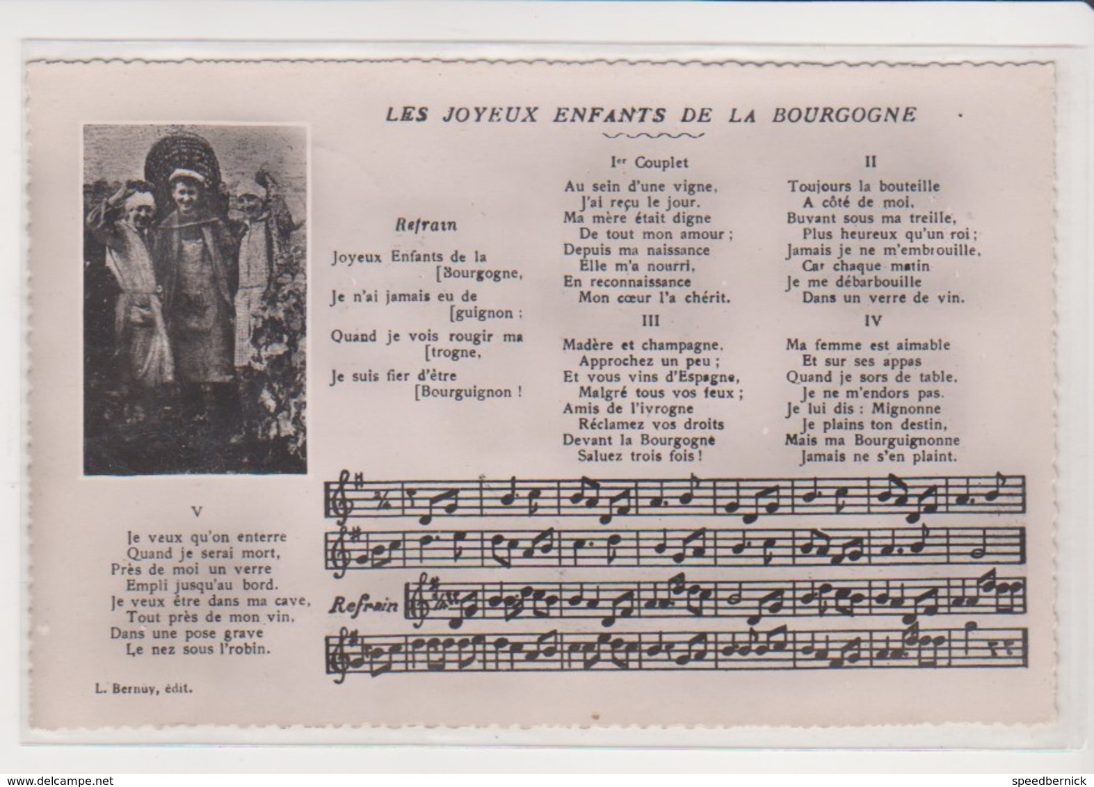 26749 Chanson Texte -Joyeux Enfants Bourgogne -cpsm Bernuy Nuits Saint Georges - Musique Et Musiciens