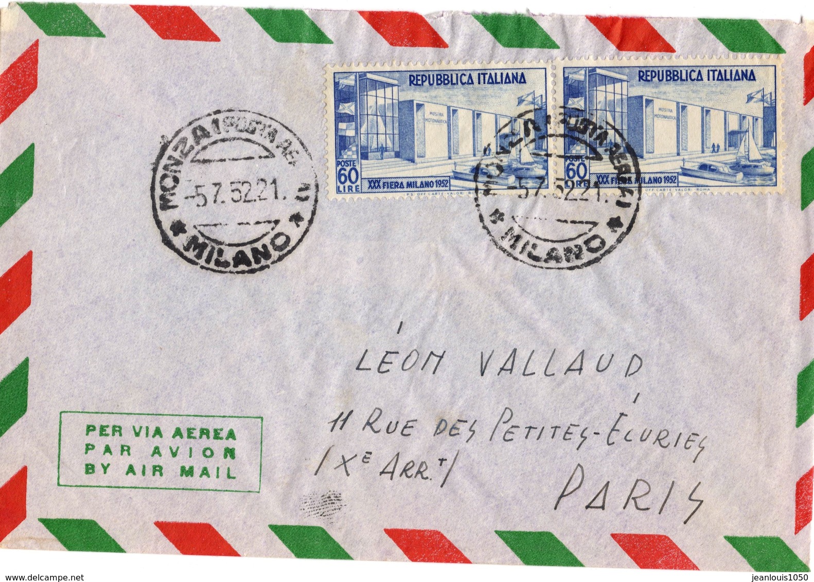 ITALIE YT N°623 PAIRE OBLITEREE SUR LETTRE POUR LA FRANCE THEME TRANSPORTS BATEAUX - 1946-60: Marcofilia