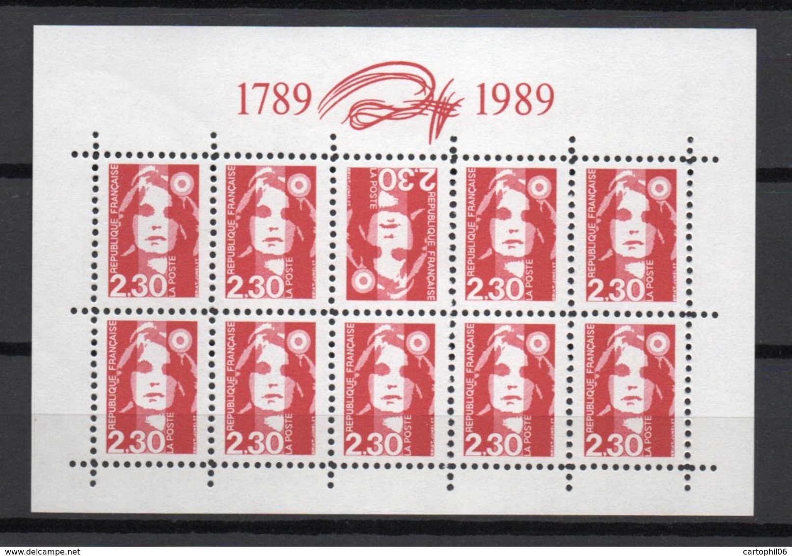 - FRANCE Variétés N° 2614 Neufs ** - Faux Bloc Feuillet 10 X 2 F. 30 Rouge Marianne De Briat DENTELÉS - 1 Tête-bêche - - Unused Stamps