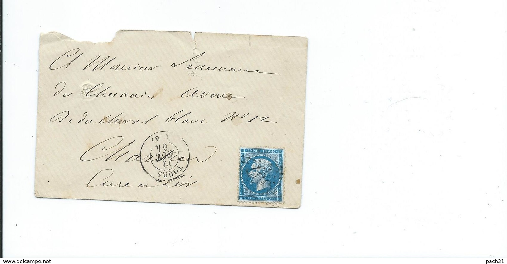 N° YT 22 Sur Lettre De Tours Pour Blois1864 - 1849-1876: Période Classique