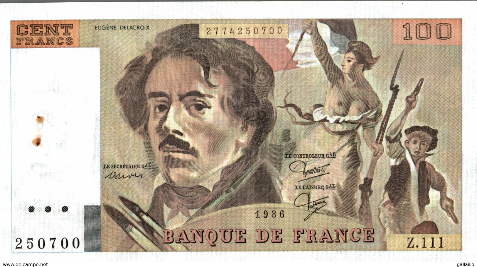 BILLET DE 100 FRANCS DELACROIX DE 1986 - 100 F 1978-1995 ''Delacroix''