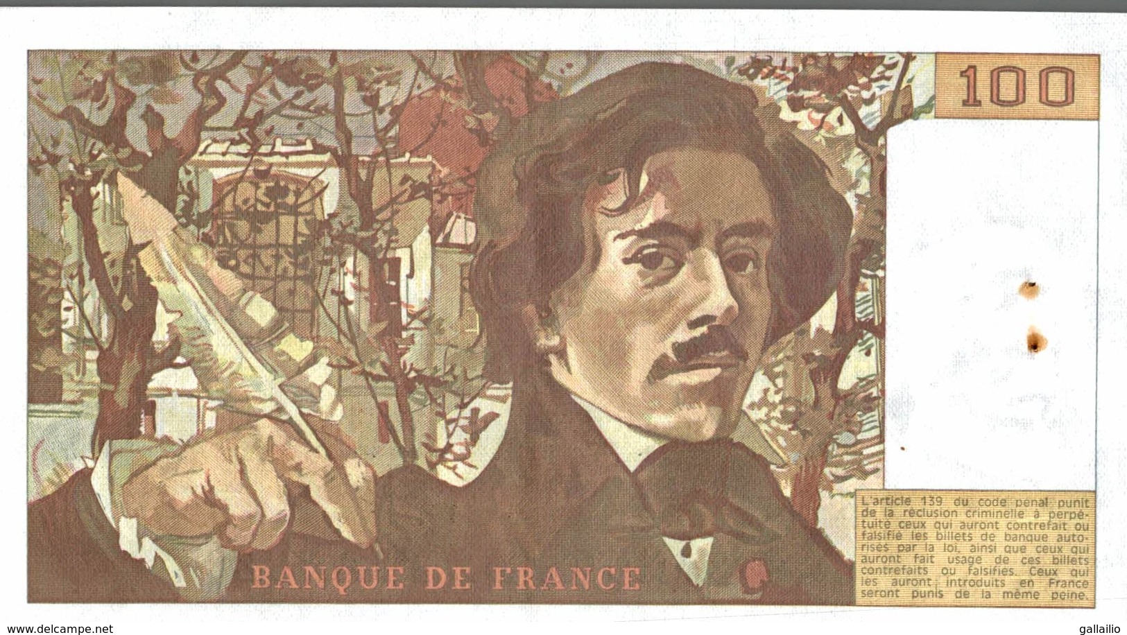 BILLET DE 100 FRANCS DELACROIX DE 1986 - 100 F 1978-1995 ''Delacroix''