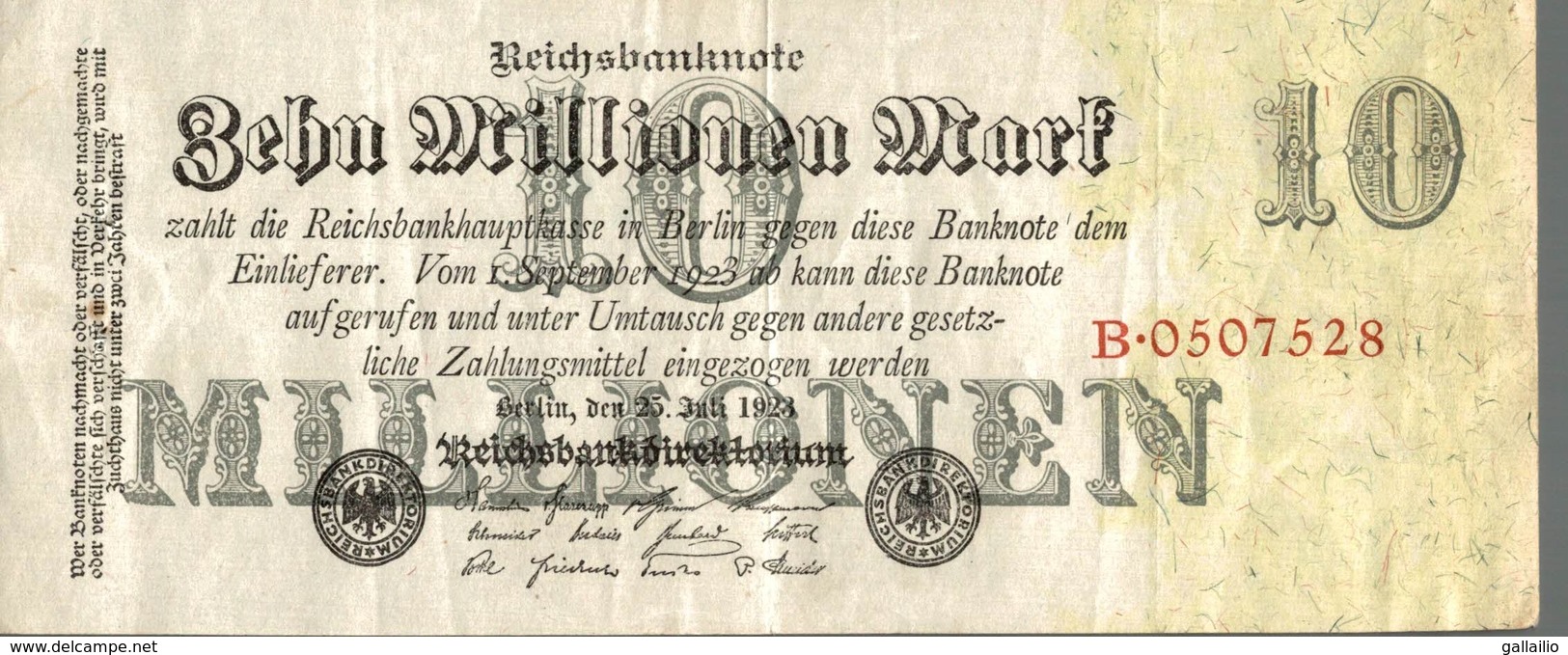 BILLET ALLEMAGNE 10 MILLIONEN MARK DE 1923 - 10 Millionen Mark