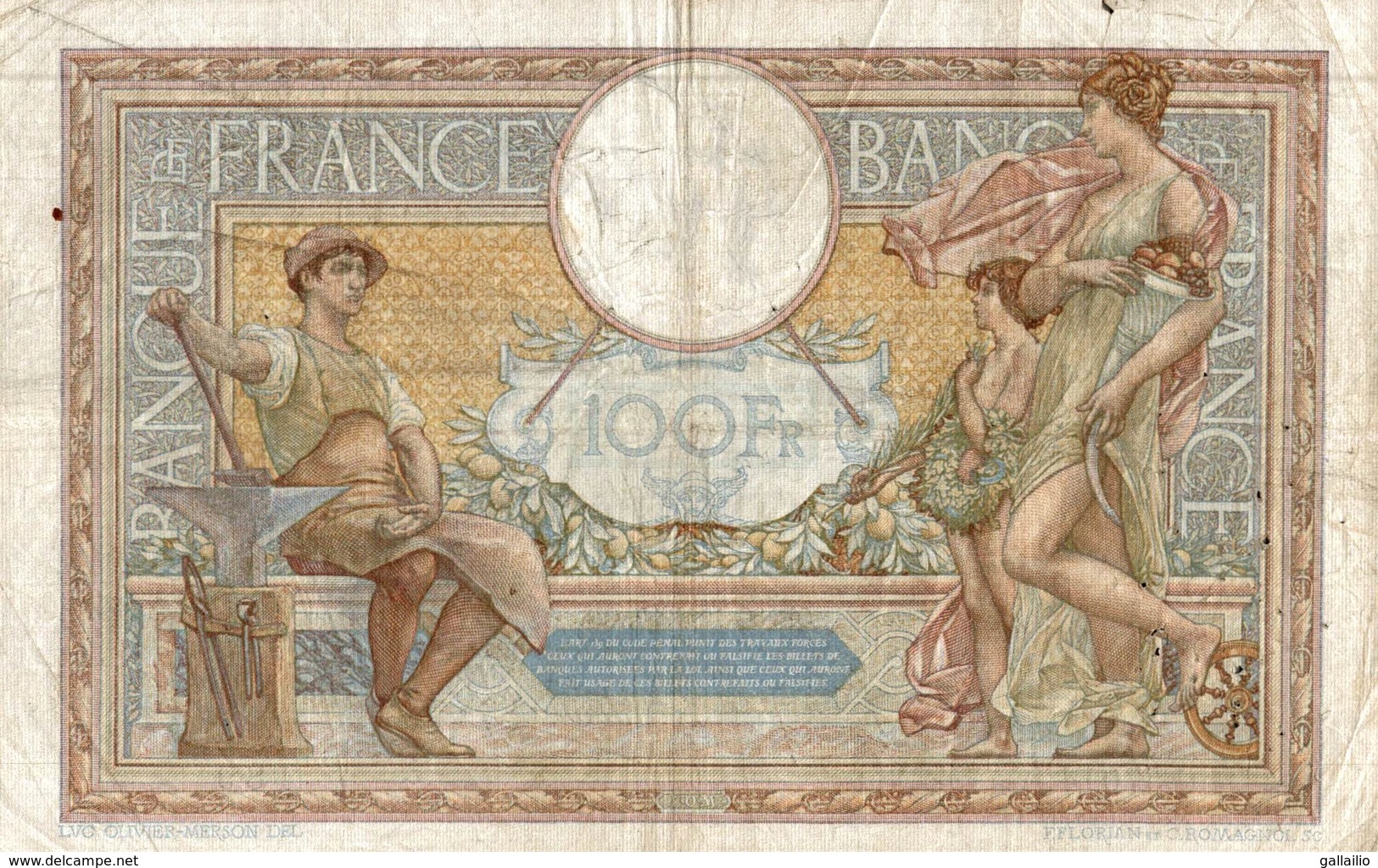 BILLET DE 100 FRANCS DE 1937 - 100 F 1908-1939 ''Luc Olivier Merson''