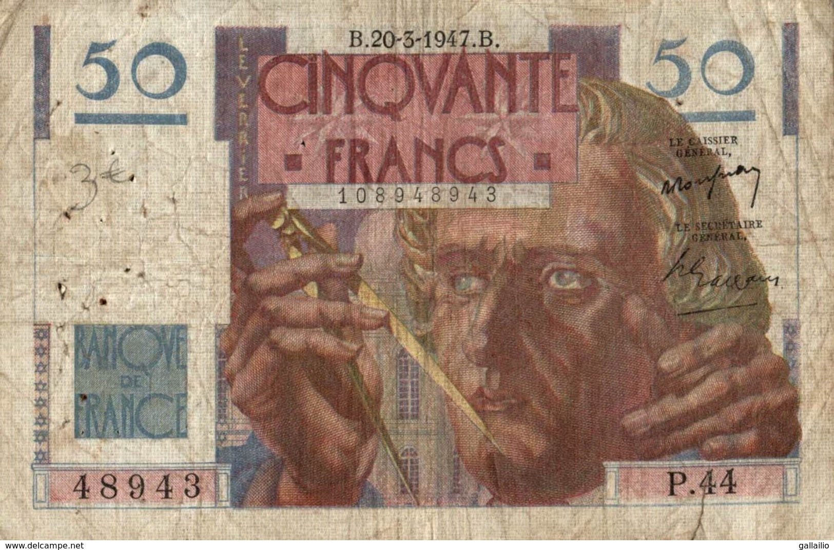 BILLET DE 50 FRANCS DE 1947 - 50 F 1946-1951 ''Le Verrier''