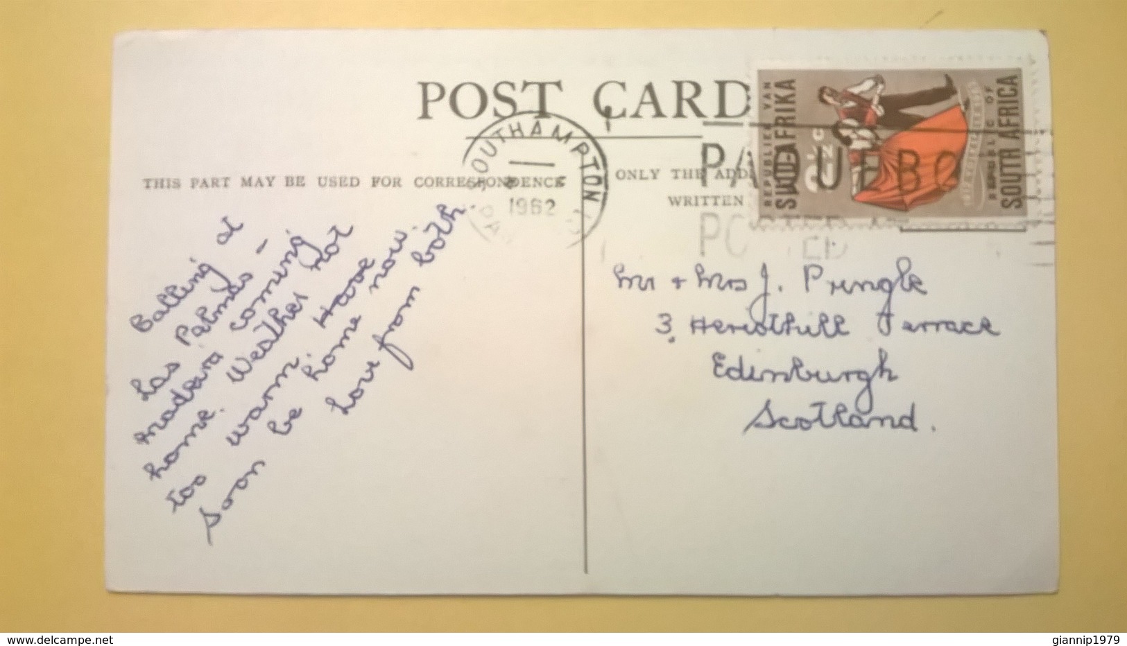 CARTOLINA POSTCARD 1962 SOUTH AFRICA OBLITERE ANNULLO SOUTHAMPTON ROYAL MAIL NAVY WINDSOR CASTLE - Sud Africa