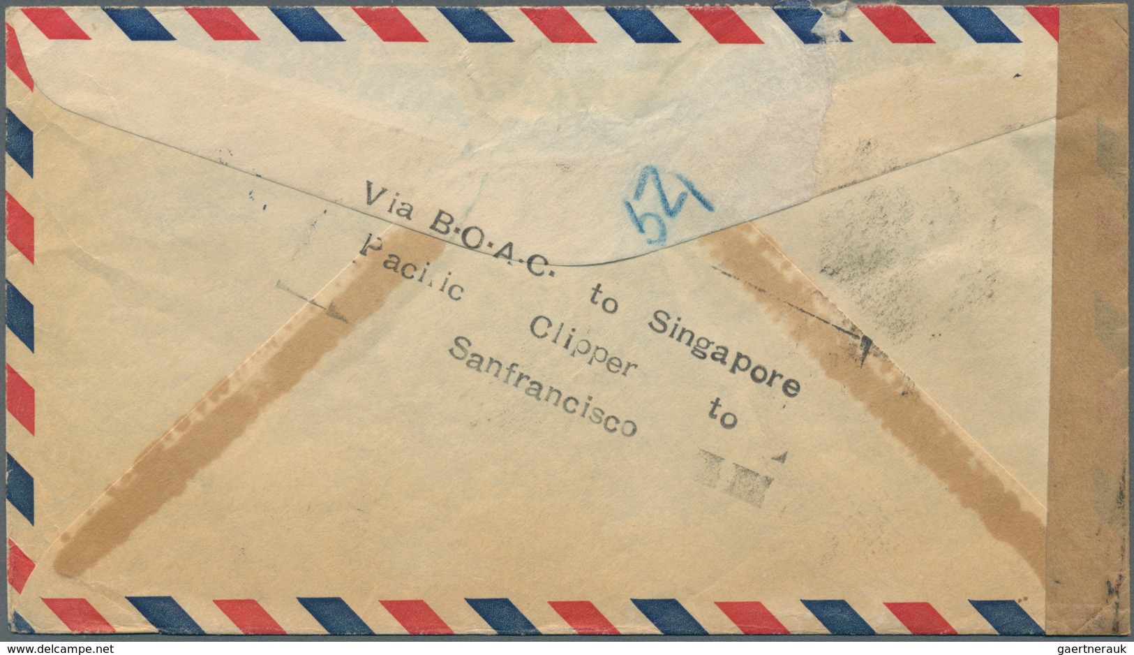 Bahrain: 1941. Air Mail Envelope Addressed To The United States Bearing SG 27, 3a6p Blue, SG 31, 12a - Bahrein (1965-...)