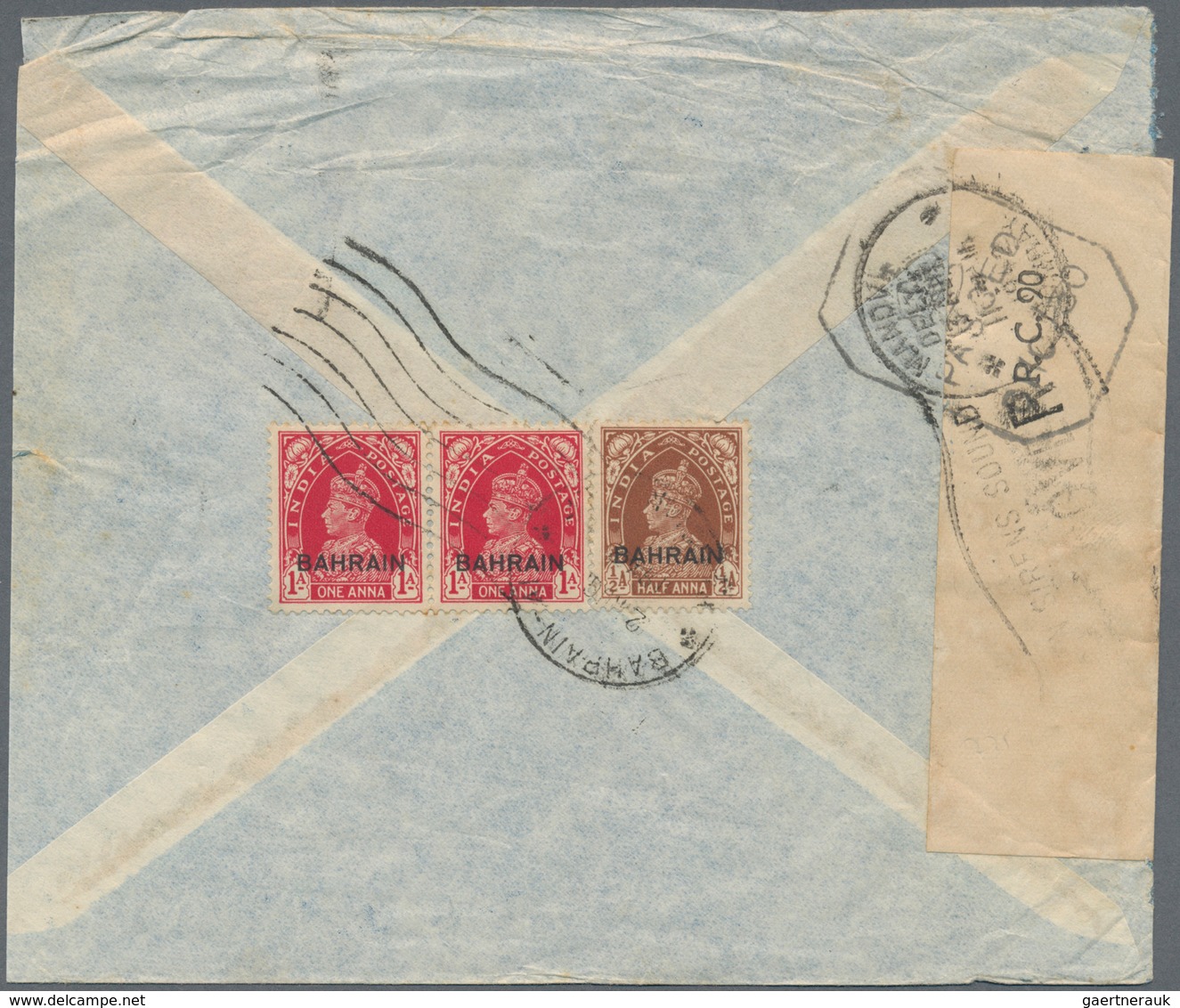 Bahrain: 1942. Air Mail Envelope Addressed To Bombay Bearing SG 21, ½a Brown And SG 23, 1a Carmine ( - Bahrein (1965-...)