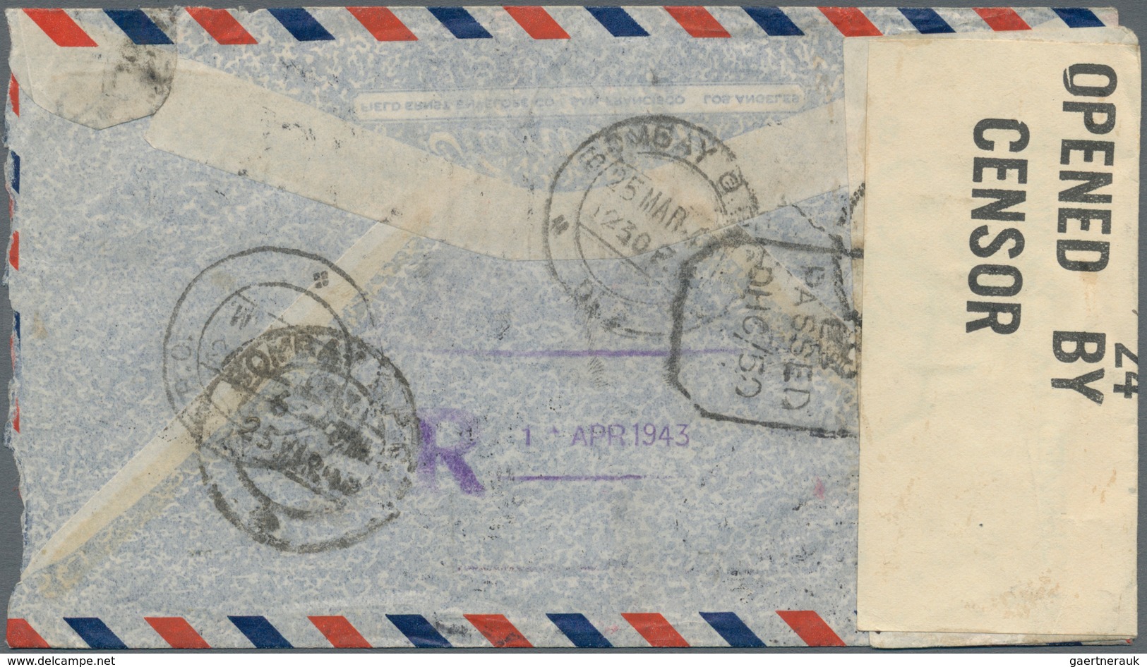 Bahrain: 1943. Air Mail Envelope Headed 'Casoc, Bahrein Island, Persian Gulf' Addressed To Bombay Be - Bahrein (1965-...)