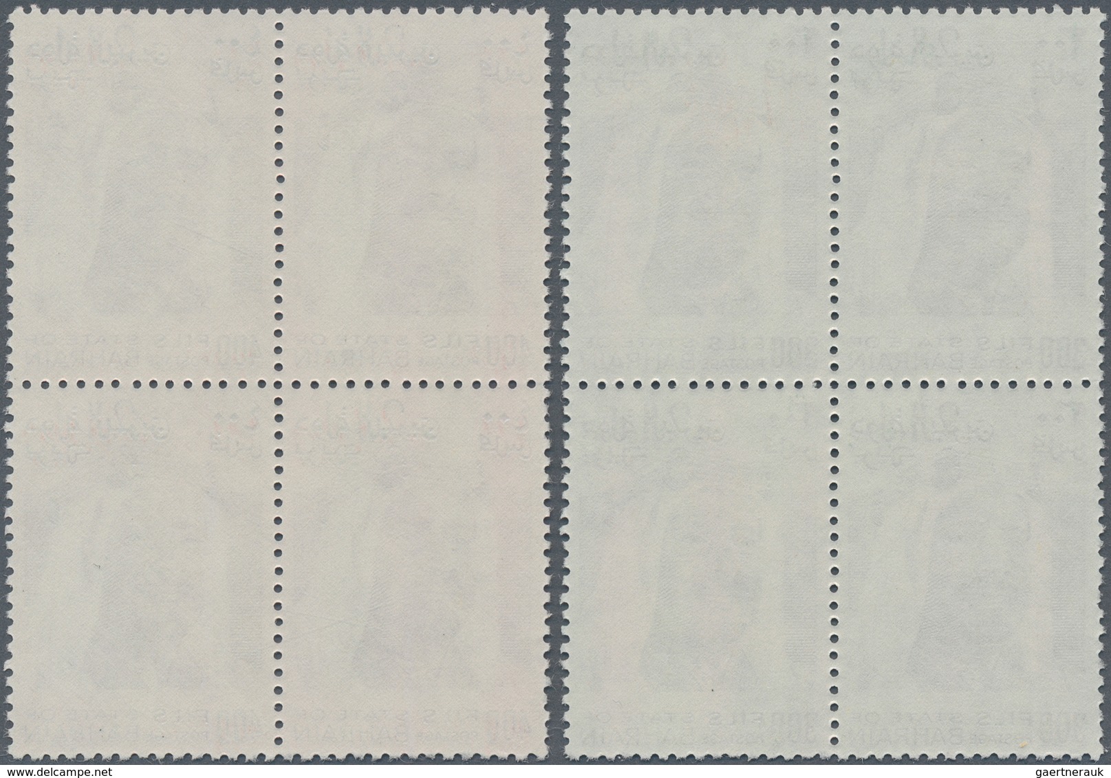 Bahrain: 1976-80 'Sheikh Isa' Definitives, Complete Set Of Six BLOCKS OF FOUR, From 300f. To 3d., Mi - Bahrein (1965-...)