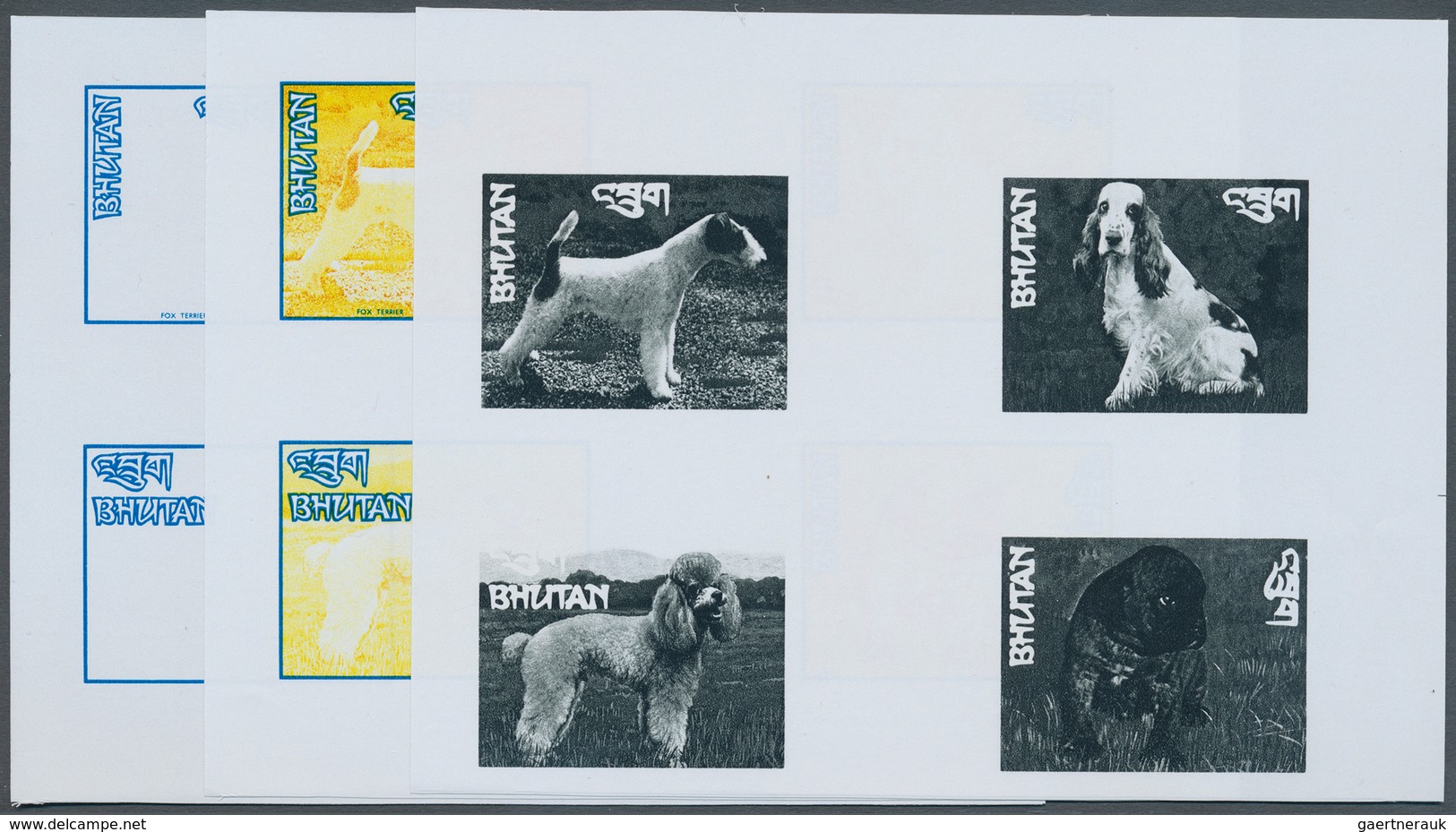 Bhutan: 1972, Bhutan. Collective, Progressiv Color Proofs (9 Phases) In Crossed Gutter Pairs For 4 V - Bhutan