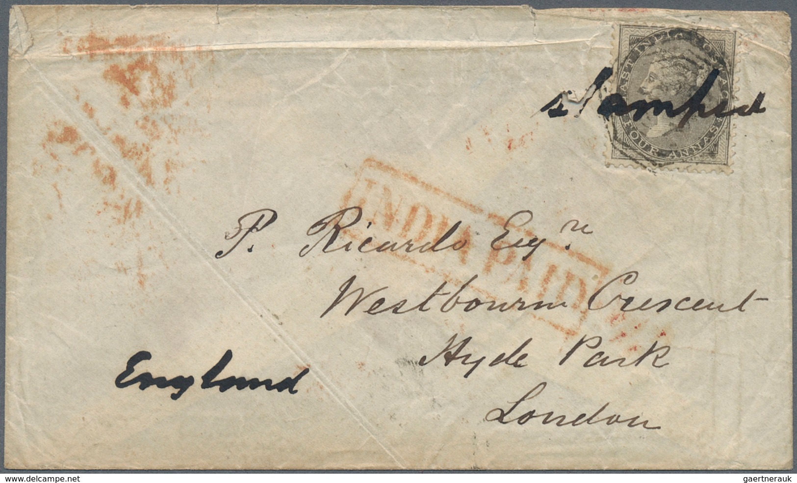 Birma / Burma / Myanmar: 1856. Envelope Addressed To London Bearing Lndia SG 46, 4a Black Tied By Oc - Myanmar (Birma 1948-...)