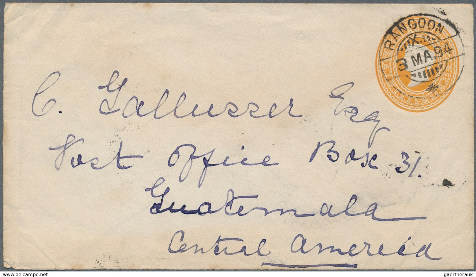 Birma / Burma / Myanmar: 1894, Indian 2 Anna And Half Pie Stationery Envelope Used From "RANGOON 3-3 - Myanmar (Burma 1948-...)
