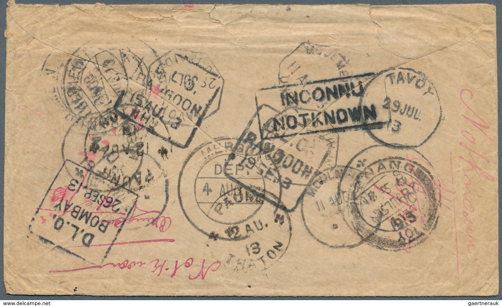 Birma / Burma / Myanmar: 1913. Envelope Addressed To 'Logan Road, Ygang, Burma' Bearing Straits Sett - Myanmar (Burma 1948-...)