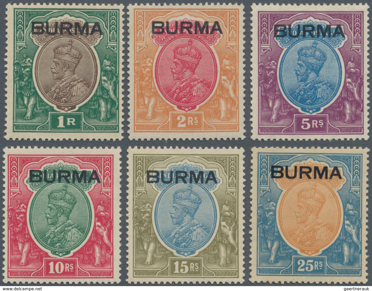 Birma / Burma / Myanmar: 1937, India KGV Definitives With Opt. 'BURMA' Complete Set Of 18 To 25r., M - Myanmar (Birma 1948-...)