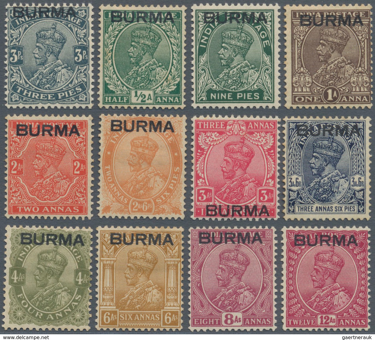 Birma / Burma / Myanmar: 1937, India KGV Definitives With Opt. 'BURMA' Complete Set Of 18 To 25r., M - Myanmar (Birma 1948-...)