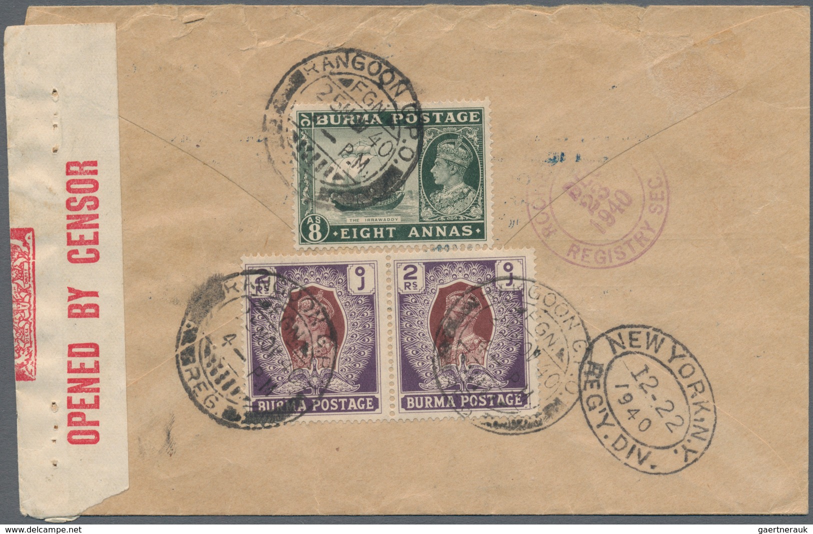 Birma / Burma / Myanmar: 1940, 8 A Myrtle-green And Horizontal Pair 2 R Brown/purple KGVI, Mixed Fra - Myanmar (Birma 1948-...)