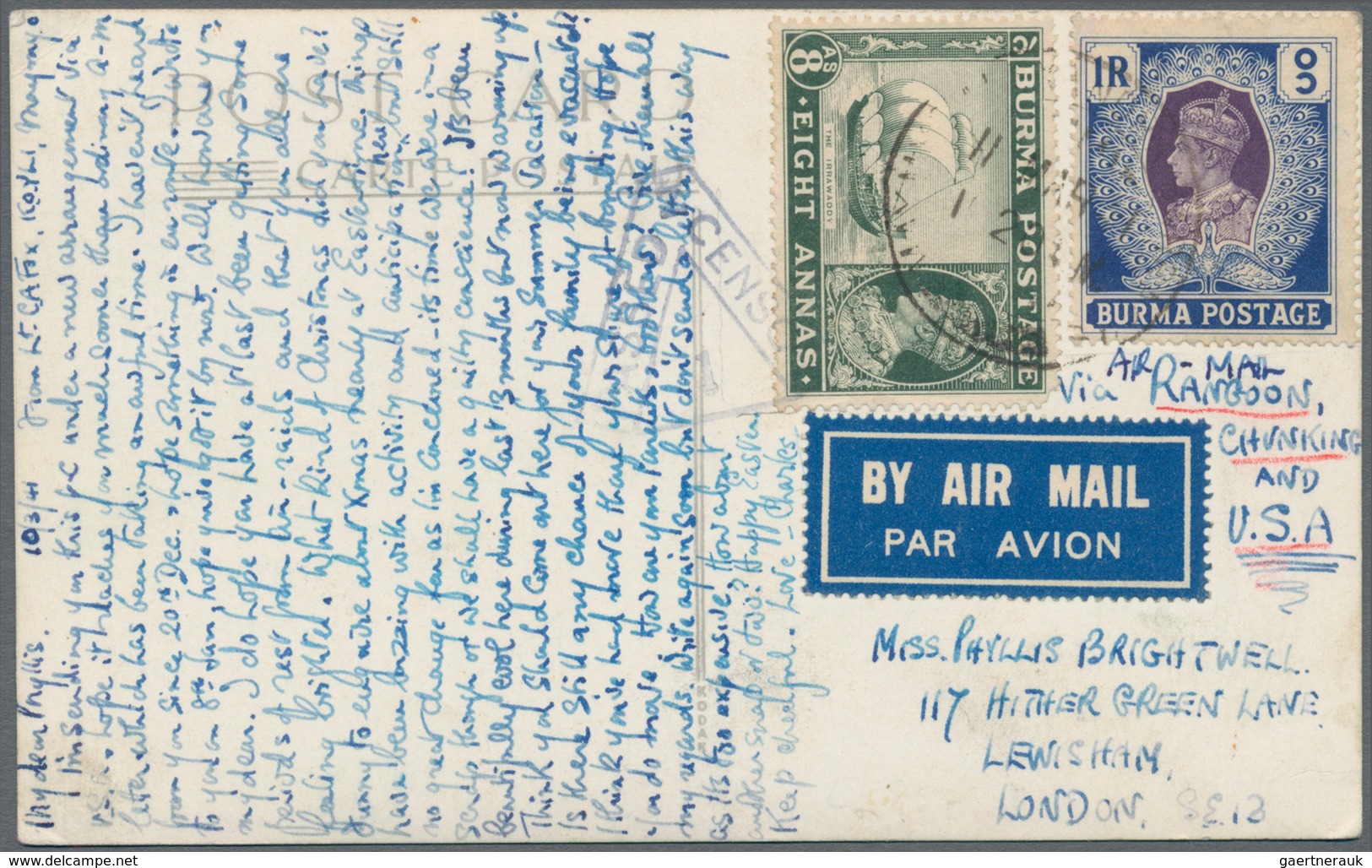 Birma / Burma / Myanmar: 1941. Air Mail Photographic Card Of 'Local Bazaar' Written From 'Maymyo' Da - Myanmar (Birma 1948-...)