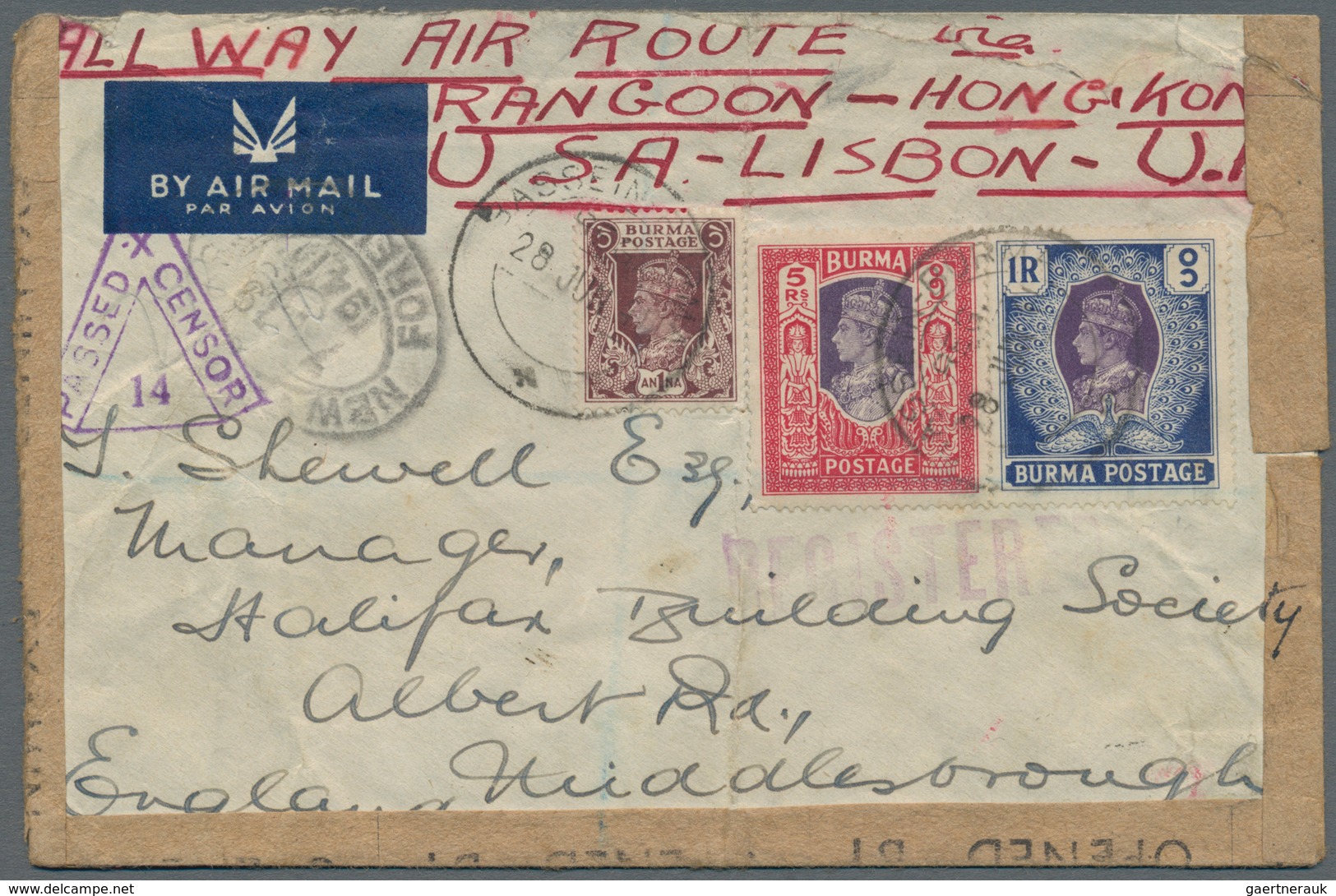 Birma / Burma / Myanmar: 1941. Registered Air Mail Envelope (creased, Roughly Opened) Endorsed 'All - Myanmar (Birma 1948-...)