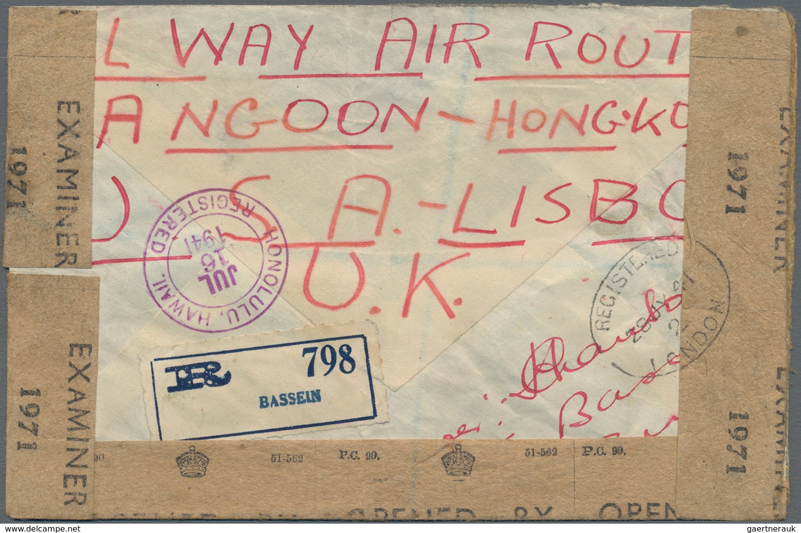 Birma / Burma / Myanmar: 1941. Registered Air Mail Envelope (creased, Roughly Opened) Endorsed 'All - Myanmar (Birma 1948-...)