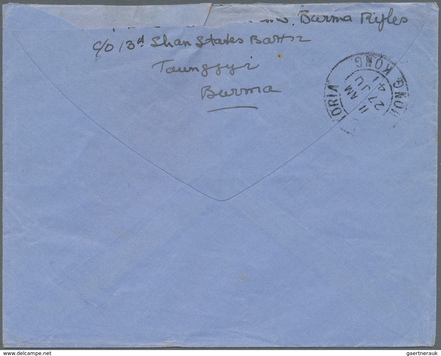 Birma / Burma / Myanmar: 1941. Air Mail Envelope Endorsed 'By Air Rangoon-Chungking-Hong Kong And By - Myanmar (Birma 1948-...)