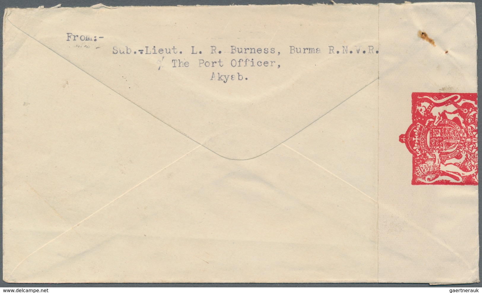 Birma / Burma / Myanmar: 1942. Air Mail Envelope Addressed To England Bearing Burma SG 30, 1r Blue A - Myanmar (Birma 1948-...)